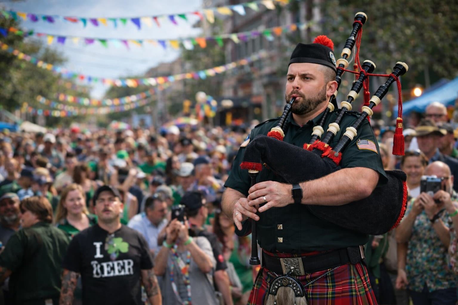 Bagpiper performing at a public event