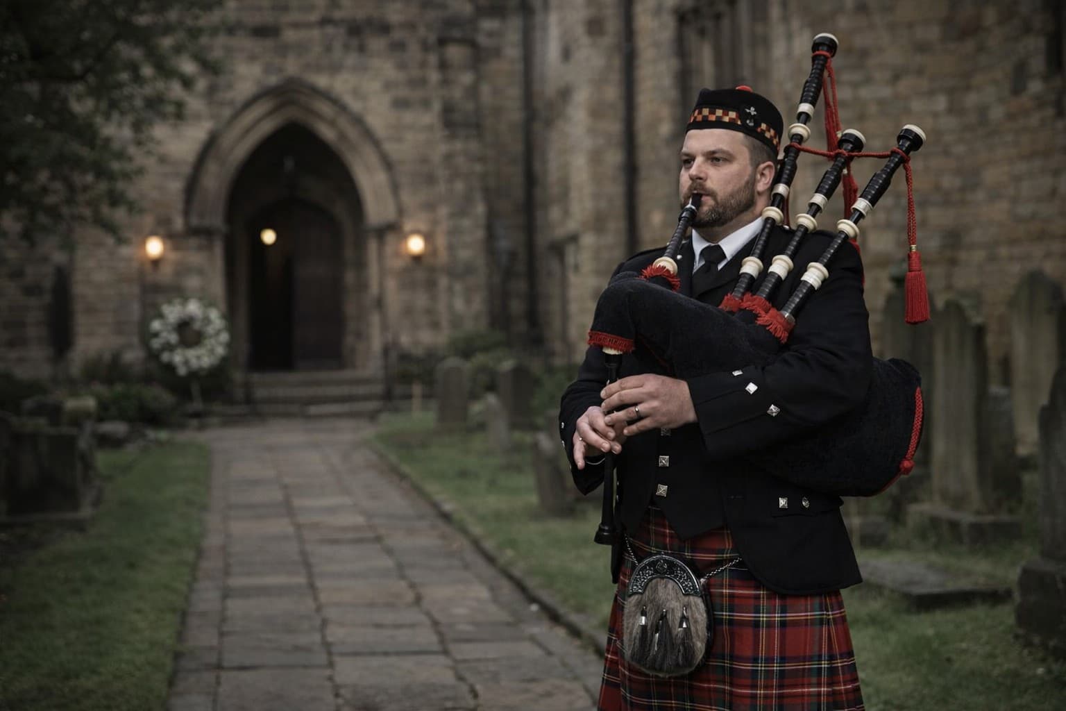 Bagpiper at a memorial service